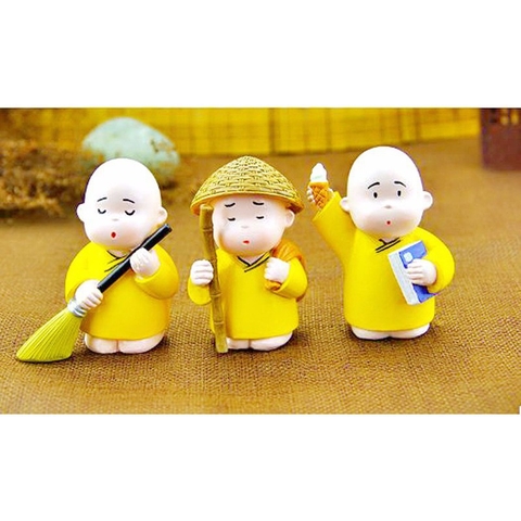 Bộ Tượng 3 Chú Tiểu Áo Vàng Ngộ Nghĩnh(Tịnh Tâm - Trí Tuệ - Hành Động)