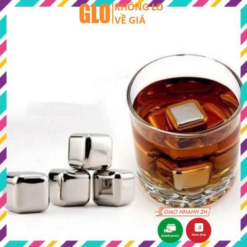 Đá Lạnh Inox Hình Vuông Không Tan Cooling Cubes Hộp 8 Viên Kèm 1 Gắp