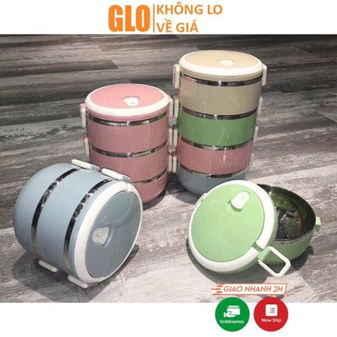 Hộp Cơm Giữ Nhiệt Lúa Mạch 4 Tầng Ruột Inox Tiện Dụng