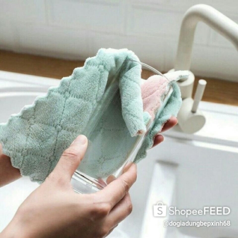 Khăn Lau Đa Năng Không Bụi Lau Màn Hình, Bếp, Bát Đĩa, Cốc Chén Siêu Thấm Nước, Chống Dính Dầu Mỡ Hai Mặt 12x18cm