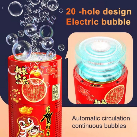 [Loại Lớn Kèm 6 Pin AA] Máy Thổi Bong Bóng Pháo Hoa 10 Lỗ Dung Tích 120ml Có Nhạc Và Đèn Trang Trí Chào Mừng Năm Mới