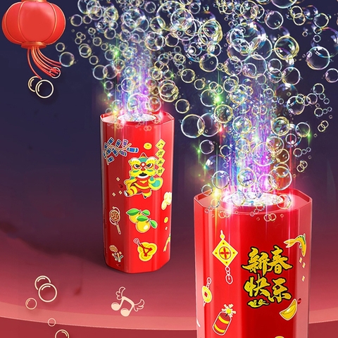 [Loại Lớn Kèm 6 Pin AA] Máy Thổi Bong Bóng Pháo Hoa 10 Lỗ Dung Tích 120ml Có Nhạc Và Đèn Trang Trí Chào Mừng Năm Mới