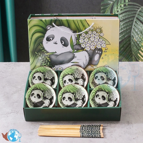Bộ 6 Chén Kiểu Hoa Văn Cao Cấp Bohemia Và 6 Đôi Đũa Kèm Hộp Làm Quà Tặng Sang Trọng