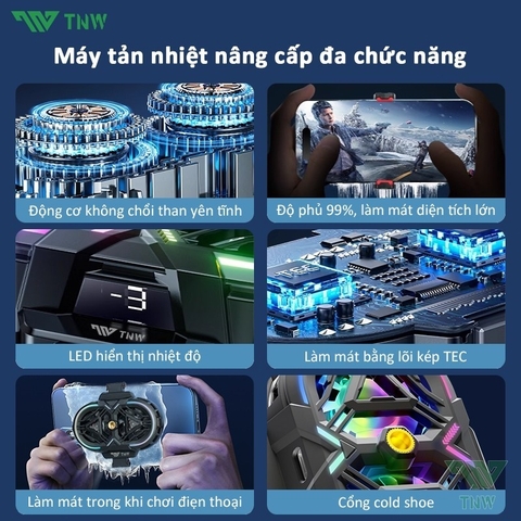 Quạt Tản Nhiệt Điện Thoại Sò Lạnh RS3 Chuyên Livestream, Quạt 2 Cánh, Có Ren 1/4 Gắn Tripod, Màn Led Hiển Thị Nhiệt Độ