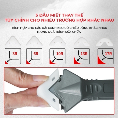 Bộ Dụng Cụ Miết Keo Silicon Kèm 5 Đầu Miết, Chà Ron Gạch, Cạo Cắt Keo Silicone Cửa Kính