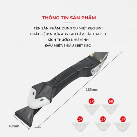 Bộ Dụng Cụ Miết Keo Silicon Kèm 5 Đầu Miết, Chà Ron Gạch, Cạo Cắt Keo Silicone Cửa Kính