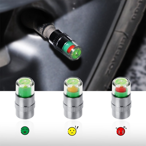 Bộ 4 Van Cảnh Báo Áp Suất Lốp Ô Tô, Thiết Bị Theo Dõi Áp Suất Bánh Xe Với 3 Màu Kèm Con Tán Và Cờ Lê Lắp Ráp