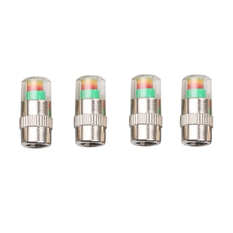 Bộ 4 Van Cảnh Báo Áp Suất Lốp Ô Tô, Thiết Bị Theo Dõi Áp Suất Bánh Xe Với 3 Màu Kèm Con Tán Và Cờ Lê Lắp Ráp