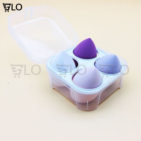 Mút Trang Điểm Hình Giọt Nước Không Thấm Nước Hộp 4 Miếng, Mút Tán Kem Nền Dành Cho Mọi Loại Da