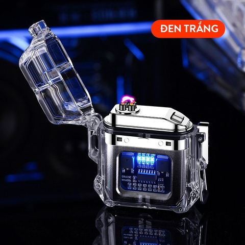 Quẹt Điện Plasma Chống Nước Chống Gió, Vỏ Trong Suốt Có Led Hiển Thị Pin