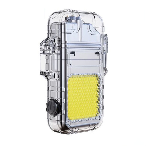 Quẹt Điện Plasma Chống Nước Chống Gió, Vỏ Trong Suốt Có Led Hiển Thị Pin