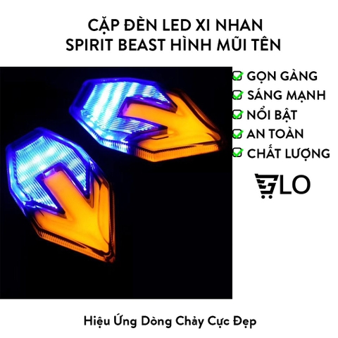 1 Cặp Đèn Led Xi Nhan Spirit Beast Hình Mũi Tên, Hiệu Ứng Dòng Chảy Độc Đáo Cho Mọi Loại Xe Máy