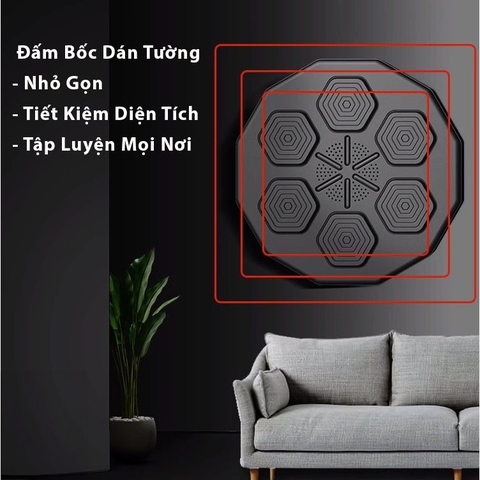 Máy Tập Đấm Bốc 6 Điểm Theo Nhạc Treo Tường, Kết Nối Bluetooth, Đèn Định Hướng Vị Trí Đấm Ngẫu Nhiên, Chất Liệu PU + PP