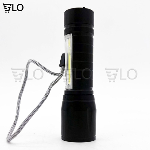Đèn Pin Siêu Sáng Cao Cấp Mini M2, Có Zoom, 3 Chế Độ Sáng, Có Đèn COB Bên Hông, Kèm Dây Sạc Fullbox - Dùng Dây Đeo