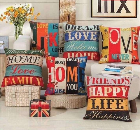 Gối tựa lưng sofa chất liệu vải thô cao cấp hoa văn