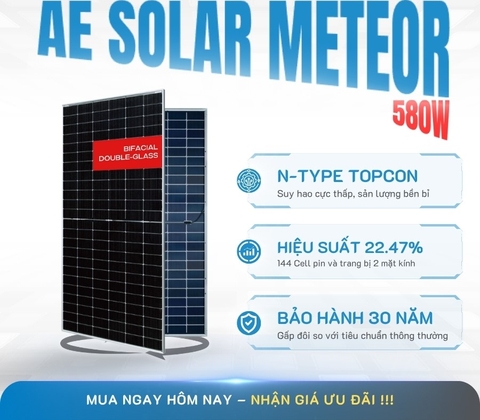 Tấm Pin AE Solar METEOR 560-580W 2 mặt kính