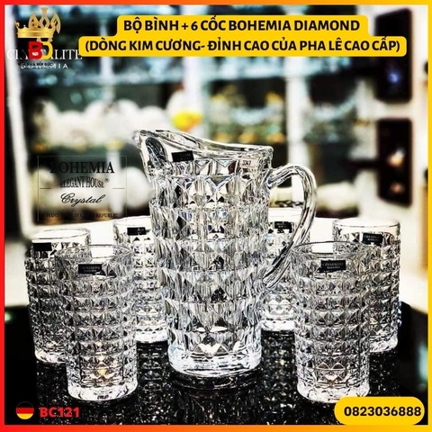 Bộ bình + 6 cốc Bohemia Diamond (Dòng kim cương- Đỉnh cao của pha lê cao cấp)