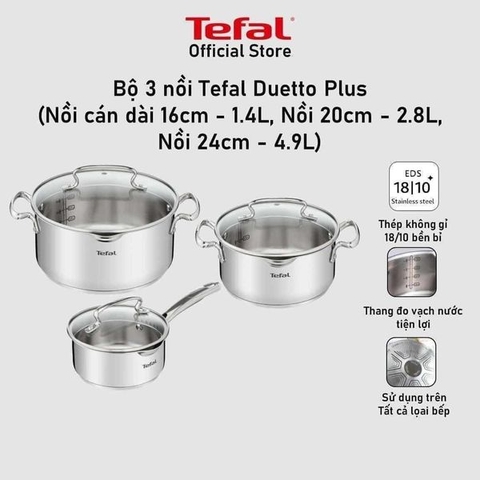Bộ 3 nồi inox Tefal Duetto Plus (G719S674)
