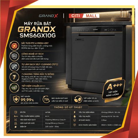 Máy rửa bát GrandX SMS6GX10G 2026