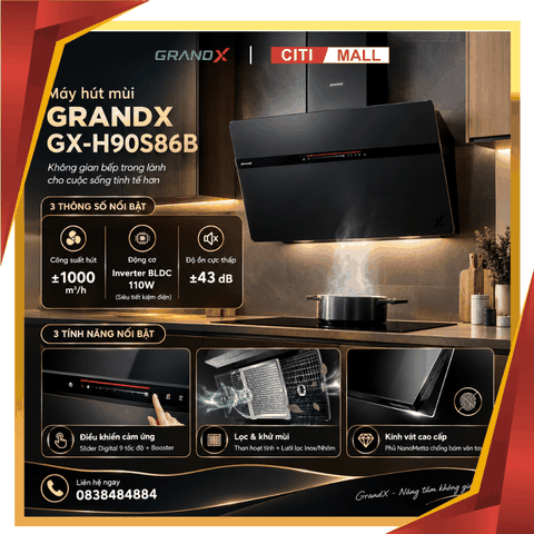 GrandX GX H90S86B - Máy hút mùi 2026