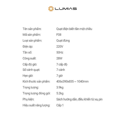 Quạt cây điện biến tần Lumias F08 28W Chính hãng