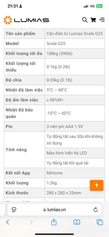 CÂN ĐIỆN TỬ LUMIAS SCALE G25