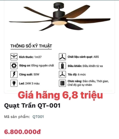 Quạt trần đèn CeilingFanking QT-001