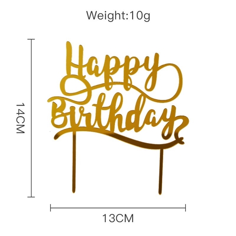 ชุดท็อปเปอร์อะคริลิก HPBD 10 ชิ้น (ตัวอักษรหยัก 2 ตัว ตัว y) - สีทอง.