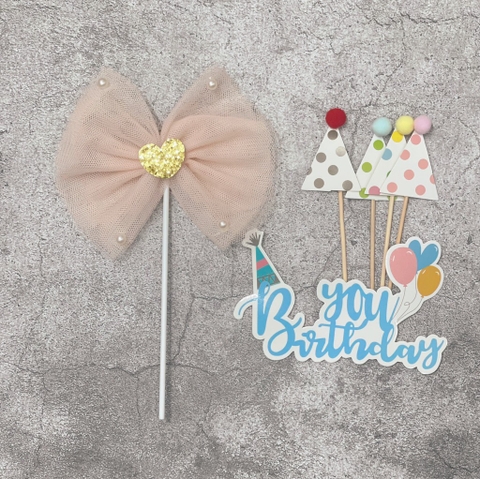 รายละเอียดชุด 3 ชิ้น (ตัวอักษร bow-hpbd Piece-3 ปลั๊กรูปหมวก) - ตัวอักษร HPBD สีส้ม สีชมพู และสีน้ำเงิน