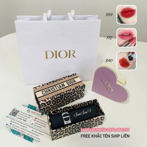 Set Quà Tặng - Son Thỏi Dior Mitzah Limited Edition (Vỏ Da Beo + Son Dior 999/722/840 + Túi Hãng)