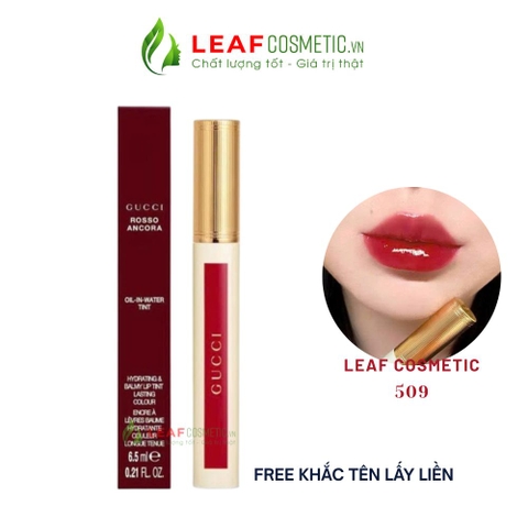 Son Tint Bóng Gucci Glow Oil-In-Water Tint 509 Gucci Rosso Ancora – Màu Đỏ Rượu Vang