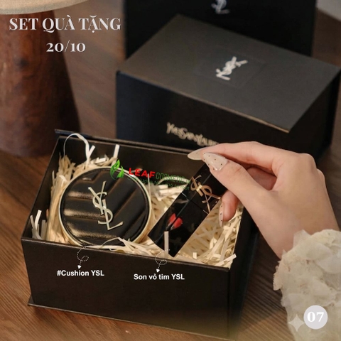 Set Quà Tặng 20/10 YSL Cushion Vỏ Da Đen & Son Kem The Inks Blur/Vinyl Cream