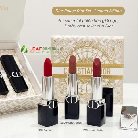 Set Quà Valentines 2026 - Set Son Dior Mini Rouge Lipstick Gift 3 Món