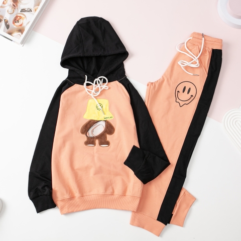 Bộ nỉ da cá hoodie gấu đội mũ 10/16