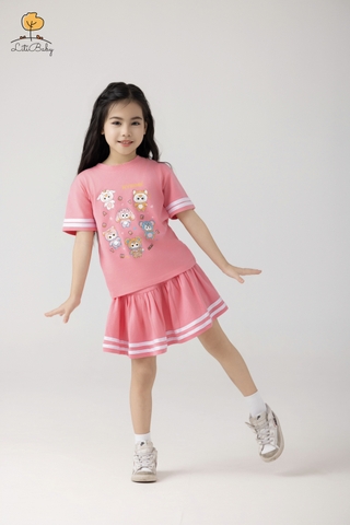 Bộ cộc tay Bé gái áo kèm chân váy chạy sọc size 4/10 tuổi