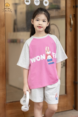 Bộ cotton Bé gái ngắn tay phối thỏ size đại 8/14T