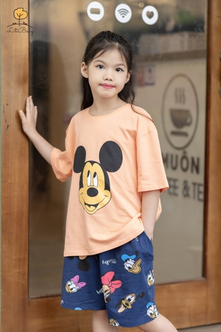 Bộ cotton Bé gái ngắn tay hình dâu tây, kem, Mickey size 2/10 Tuổi