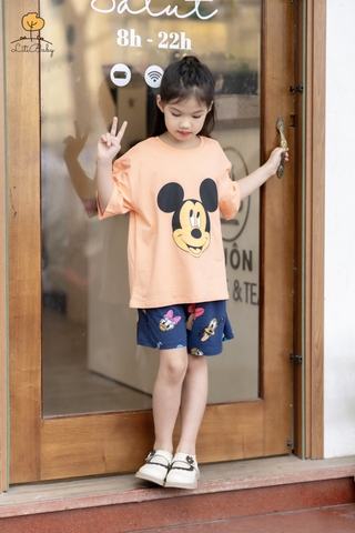 Bộ cotton Bé gái ngắn tay hình dâu tây, kem, Mickey size 2/10 Tuổi