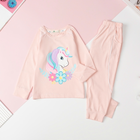 T415 Bộ Bé gái cotton thu đông in Pony size 3/10T