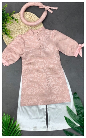Áo dài kèm mấn tay nơ đính cúc ngực 1/7*20