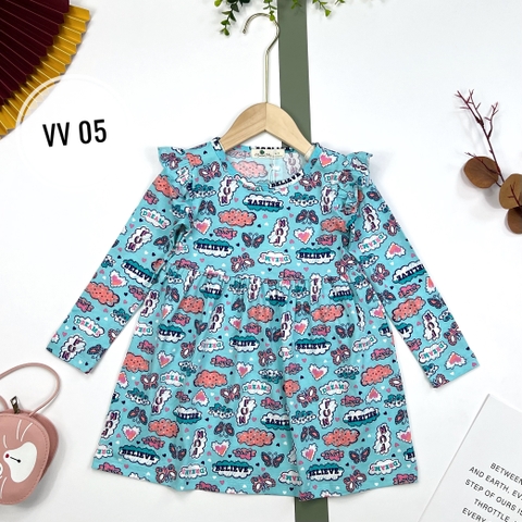 Váy cotton thu đông viền 3/12T