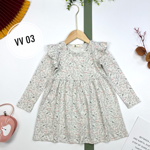 Váy cotton thu đông viền 3/12T