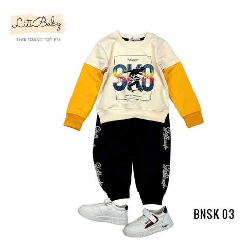 Bộ nỉ bé trai tay nối in chữ SK8 2/8