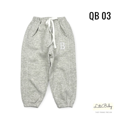 Quần nỉ bông bé trai, bé gái thêu chữ B size đại 9/14