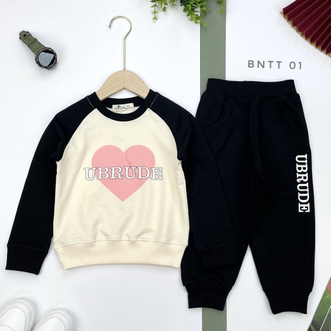 BNTT- Bộ nỉ da cá in hình trái tim 10/16