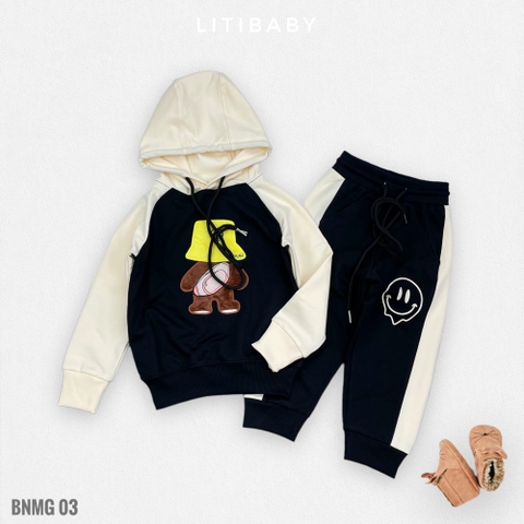 Bộ nỉ da cá hoodie gấu đội mũ 2/8