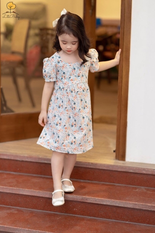 Váy thời trang trẻ em V08 thô hoa ngắn tay 2/8