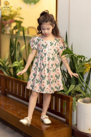 Váy thời trang trẻ em V08 thô hoa ngắn tay 2/8
