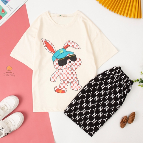 Bộ Bé gái cotton NY in thỏ size đại 12/18T