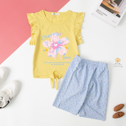 Bộ quần áo cotton TE ngắn tay BG cột nơ quần lửng 6/14